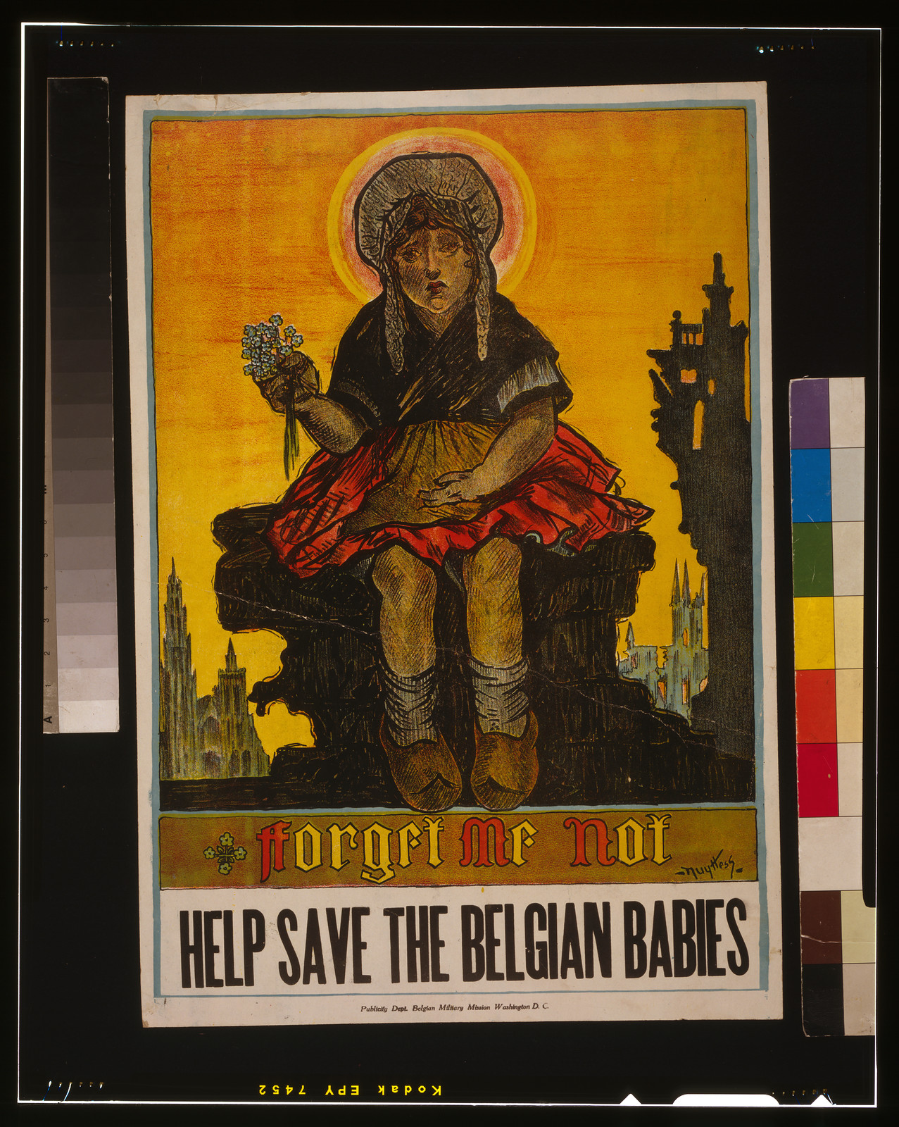 Forget me not--Help save the Belgian babies / Nuyttens., 1917 — vintage poster