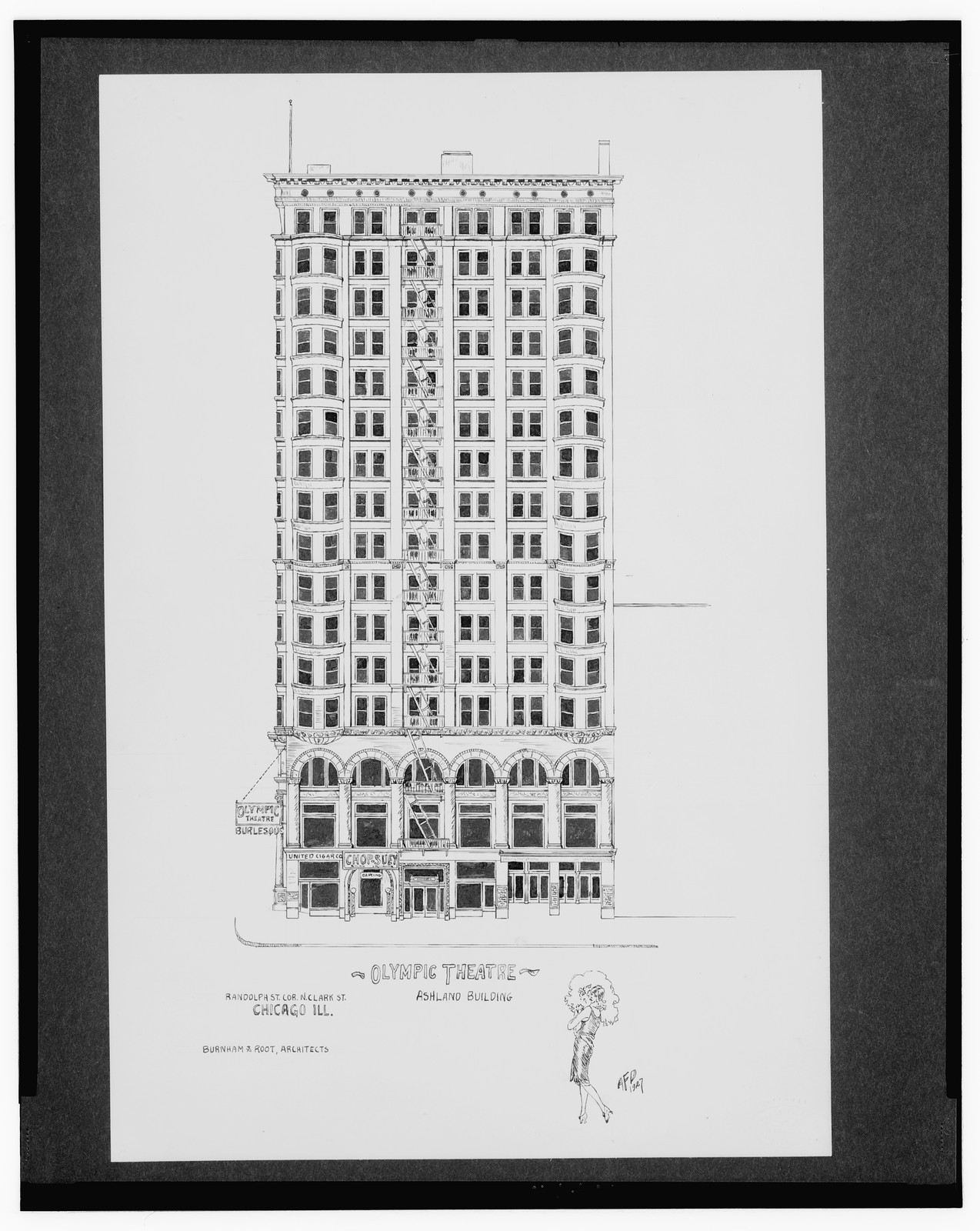 [Olympic Theatre and Ashland Building, Randolph St. corner N. Clark St., Chicago, Illinois] / AFD 1927., And Engineering (ADE) Drawings — vintage poster