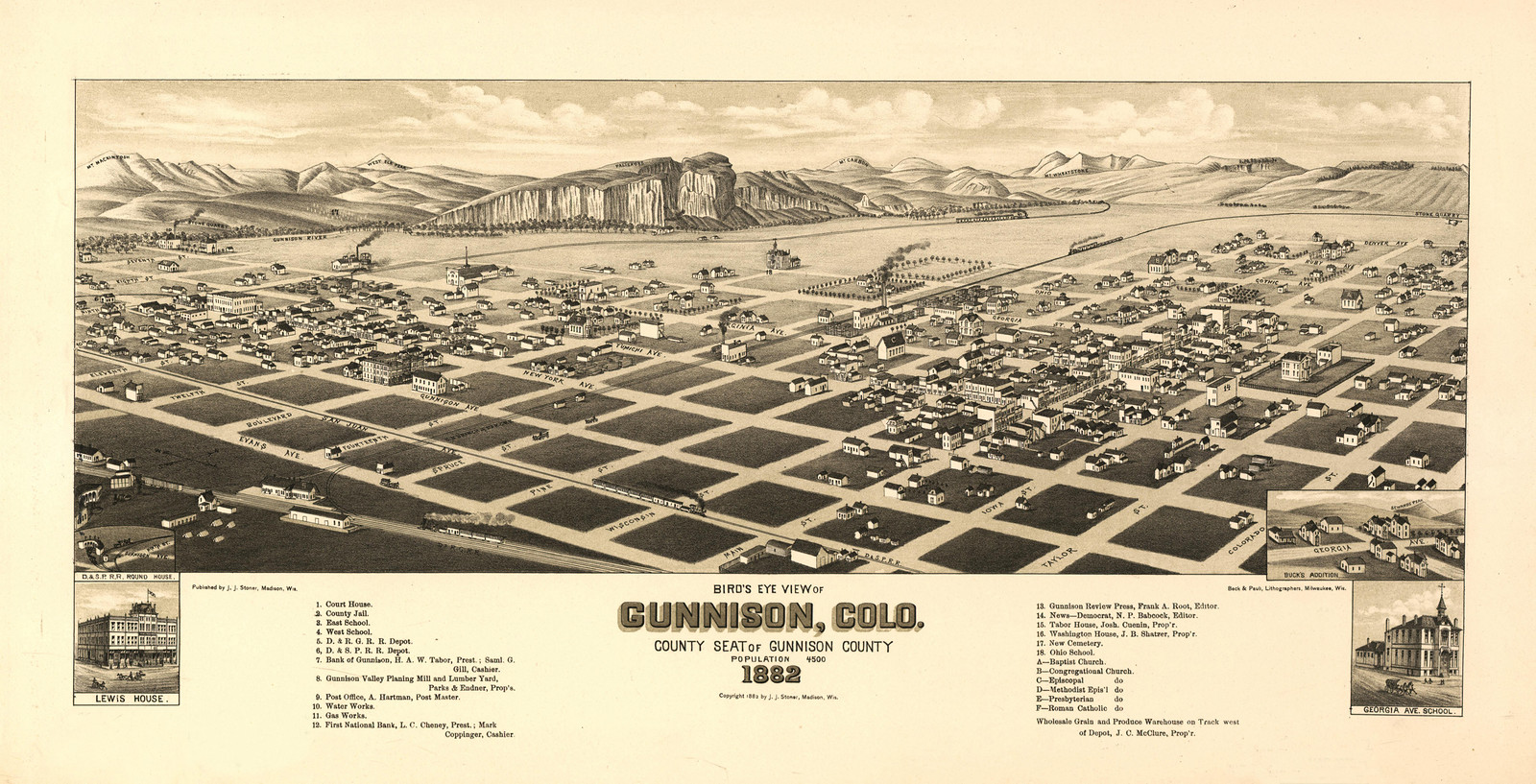 Gunnison, Colorado, 1882, 1882 — antique map