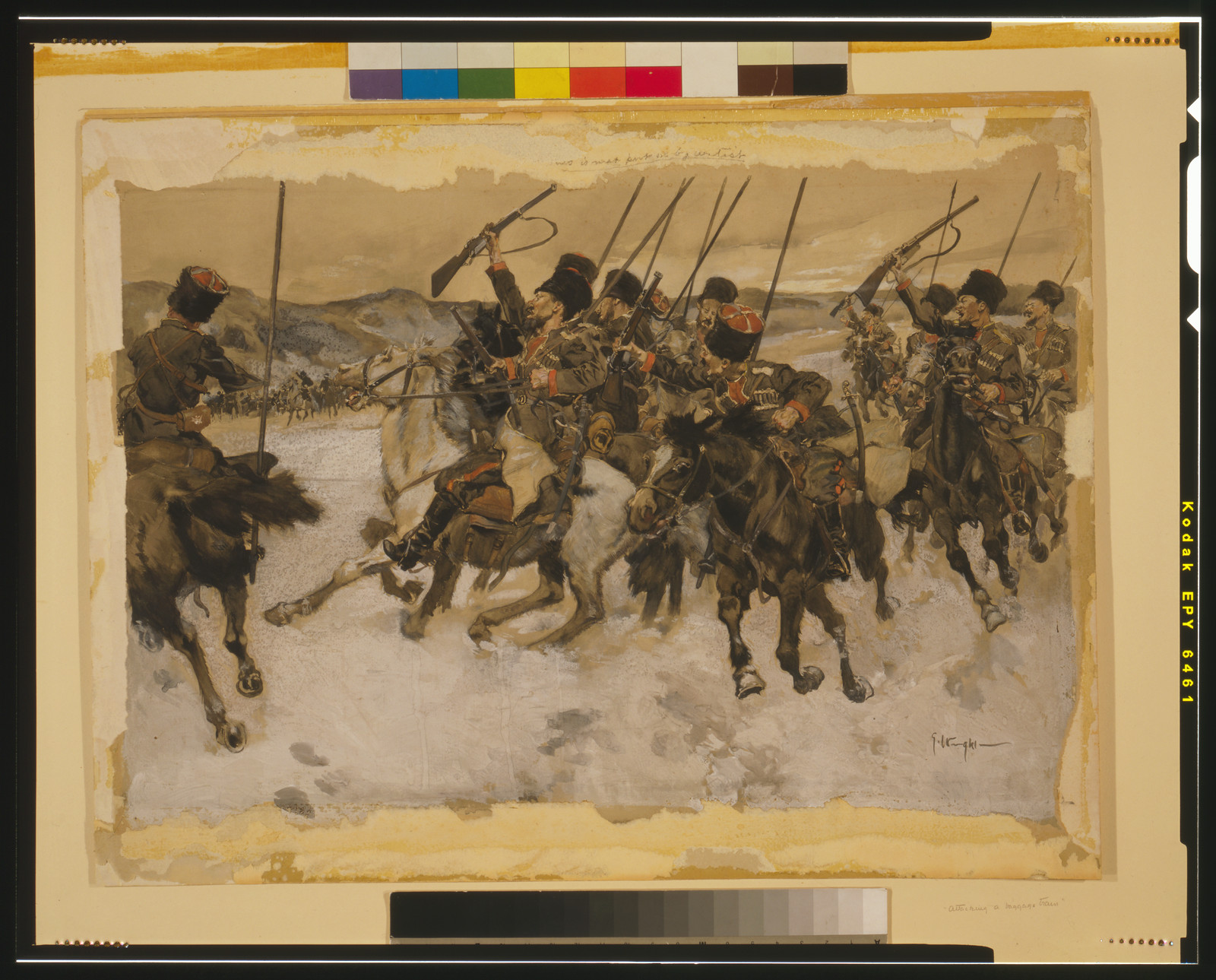 [Attacking a baggage train], 1 painting : watercolor. — historic print