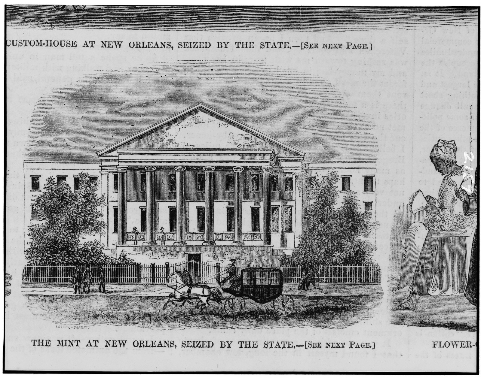 The mint at New Orleans, seized by the state, 1861 — antique engraving