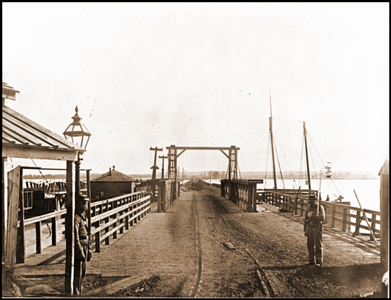 Washington D.C. The Long Bridge over the Potomac seen from the city, 1865 — historic photograph