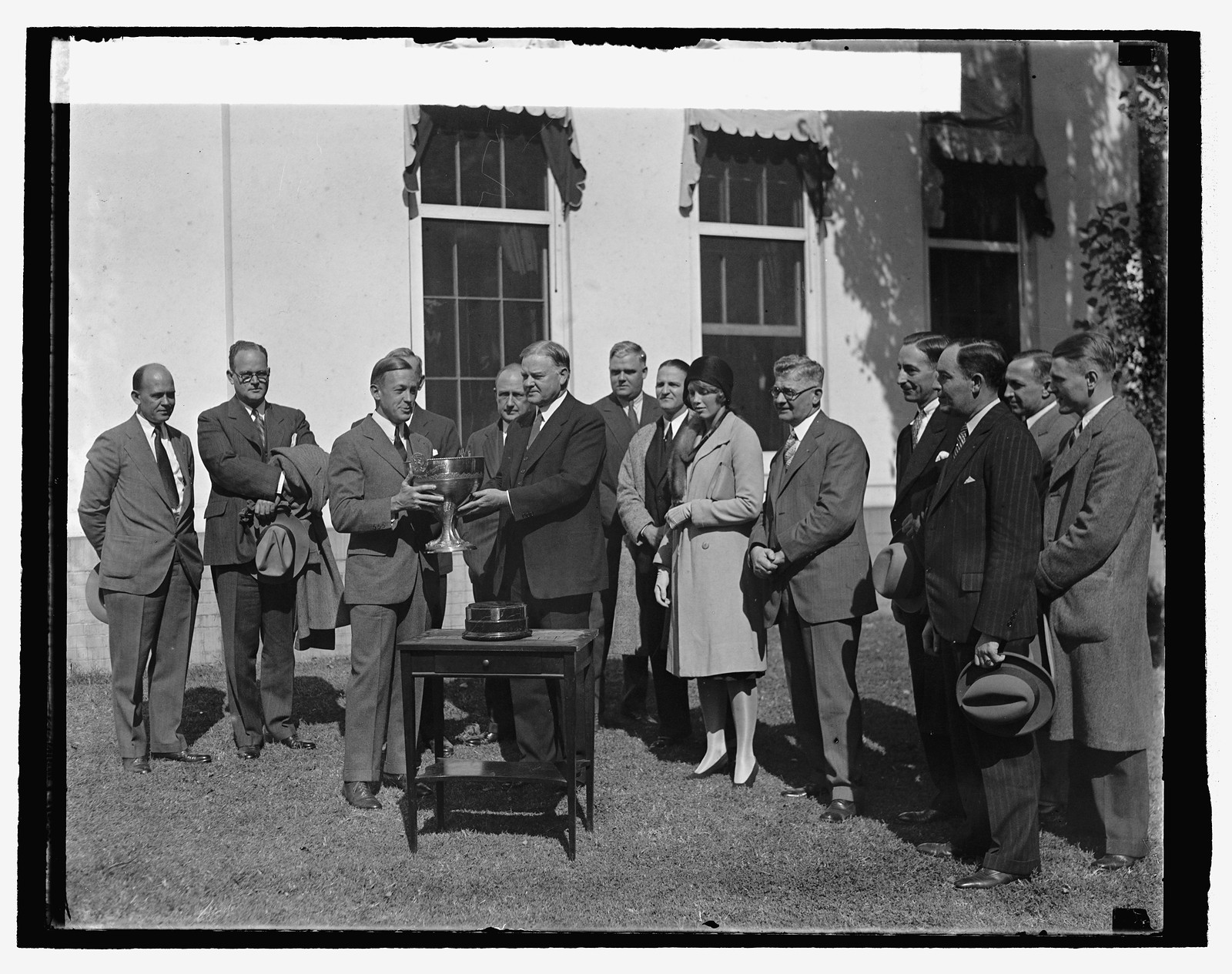 Hoover presenting Presidents Cup to Richard F. Hoyt, 10/10/29, [19]29 October 10. — historic photograph