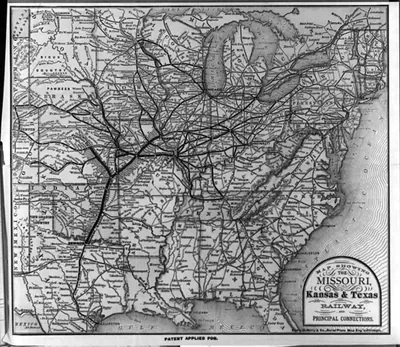 Map showing the Missouri, Kansas & Texas Railway, and principal connections