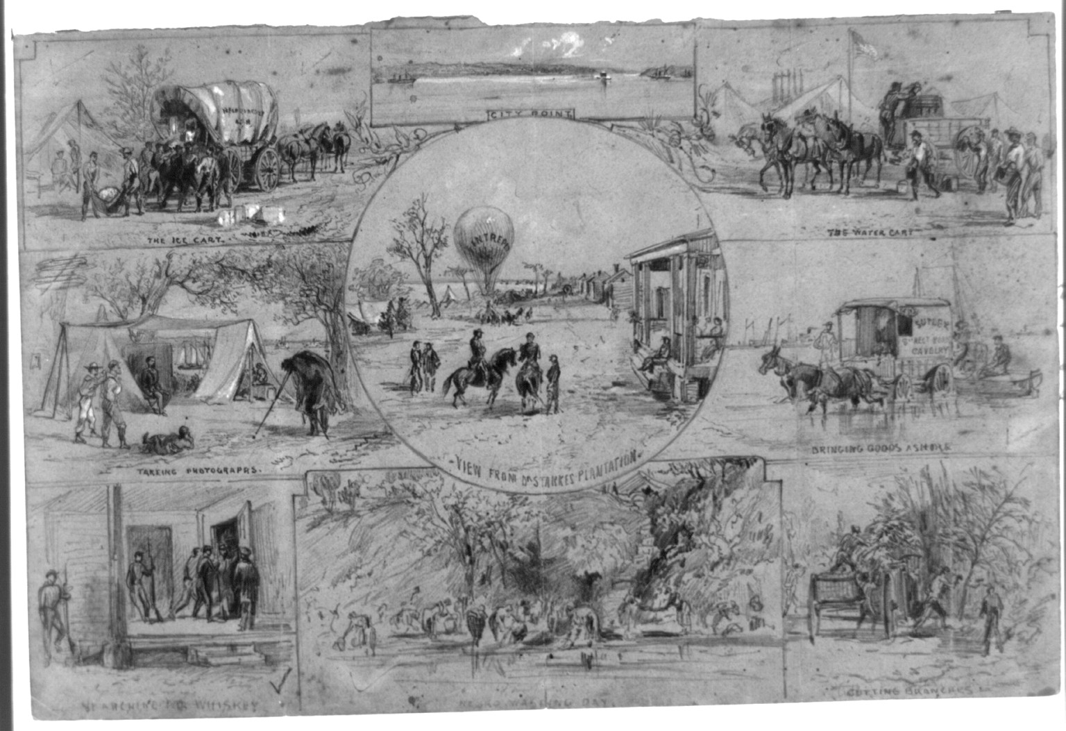 [Nine camp scenes], [1862 ca. July - August] — historic drawing