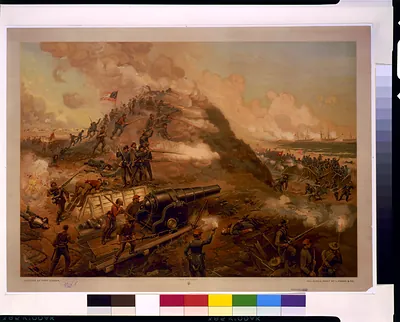 Capture of Fort Fisher / J.O. Davidson ; Facsimile print by L. Prang & Co.