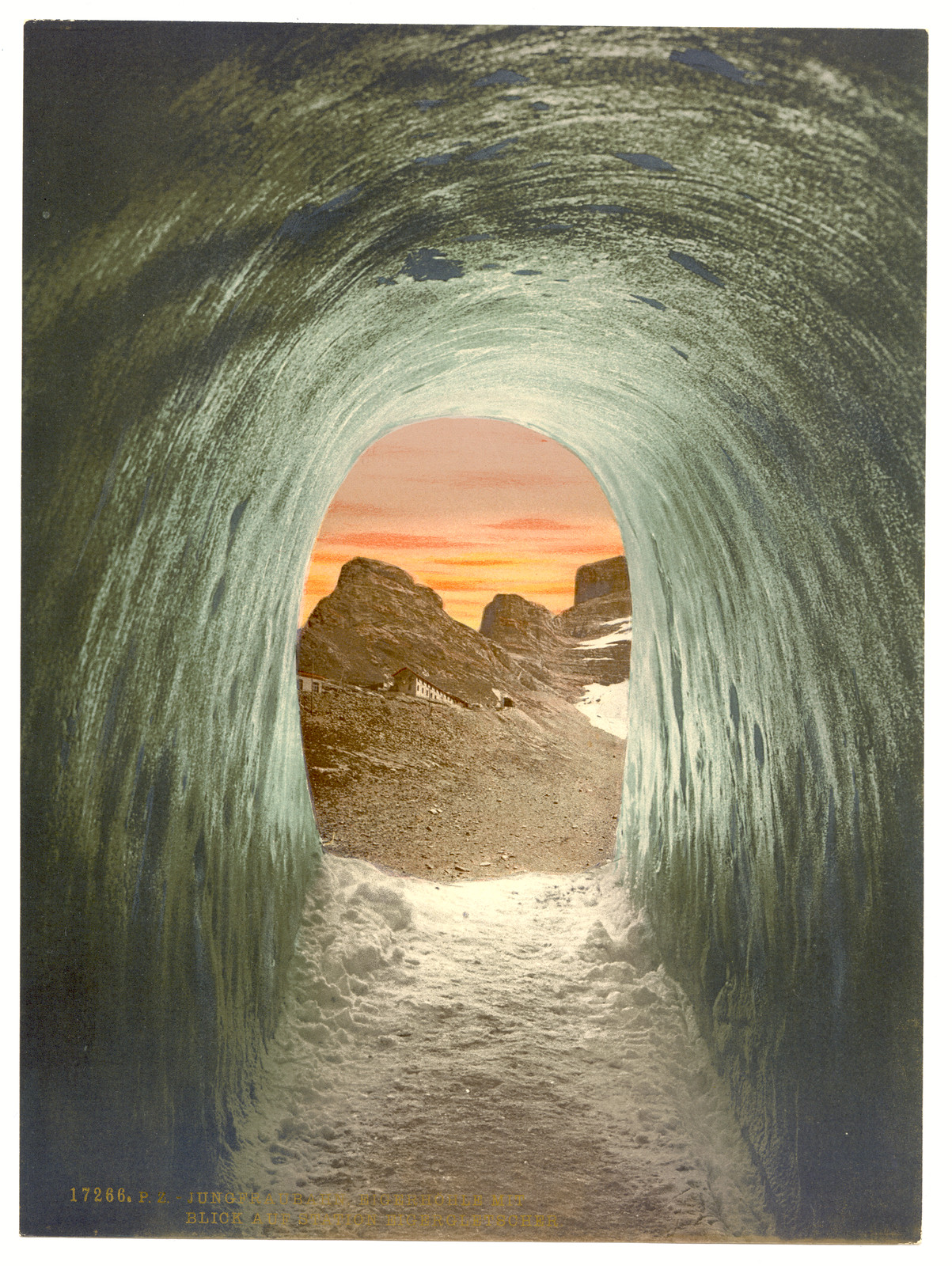 Jungfrau railroad Eigerhohle with view of the station Bernese Oberland Switzerland, [between ca. 1890 and ca. 1900]. — historic print