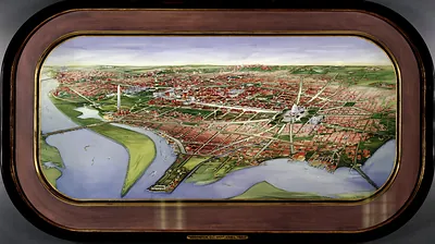 Bird's-eye panoramic view of Washington, D.C., framed