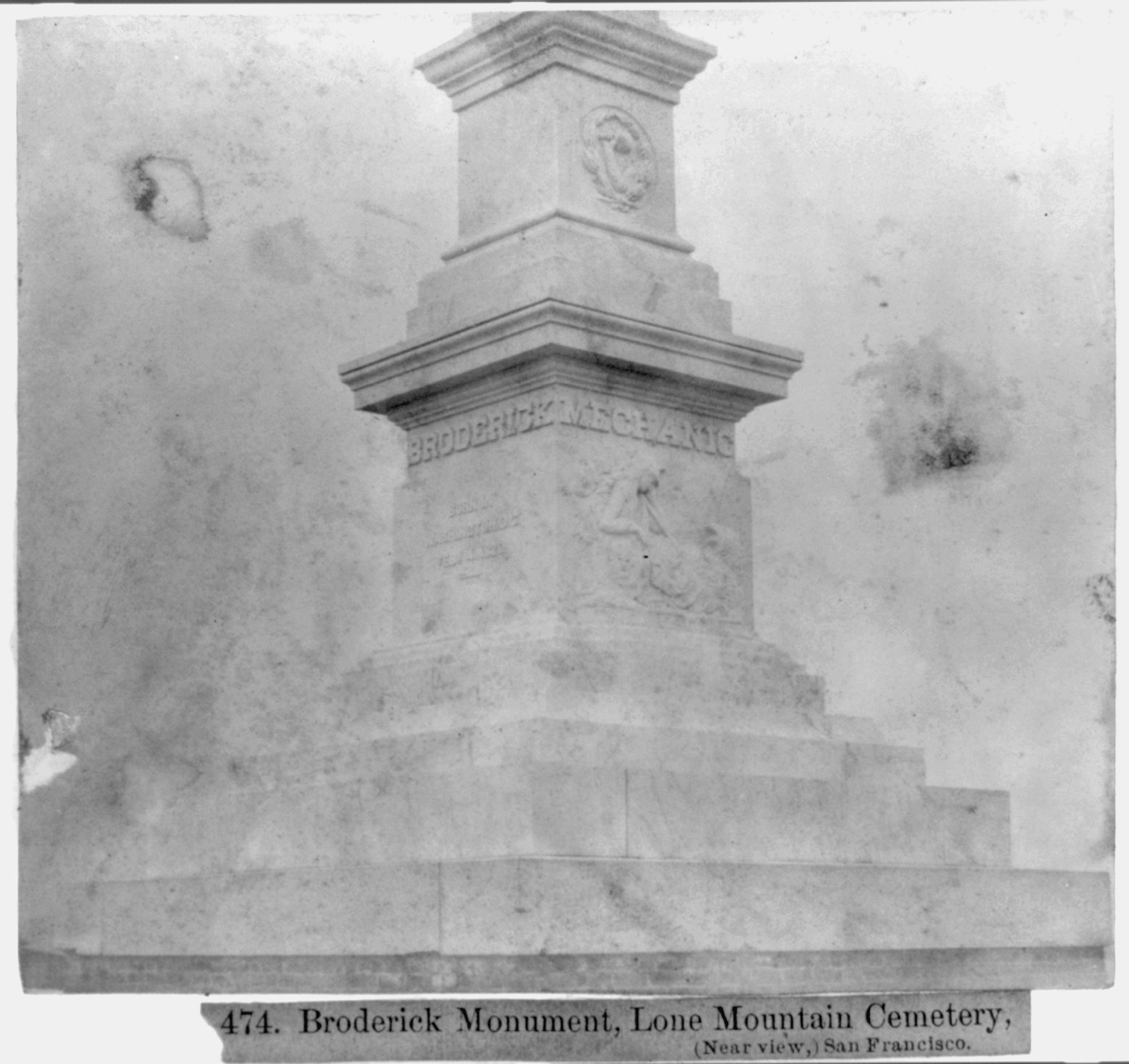 Broderick Monument, Lone Mountain Cemetery, San Francisco - Close-up view, [published 1866] — historic photograph