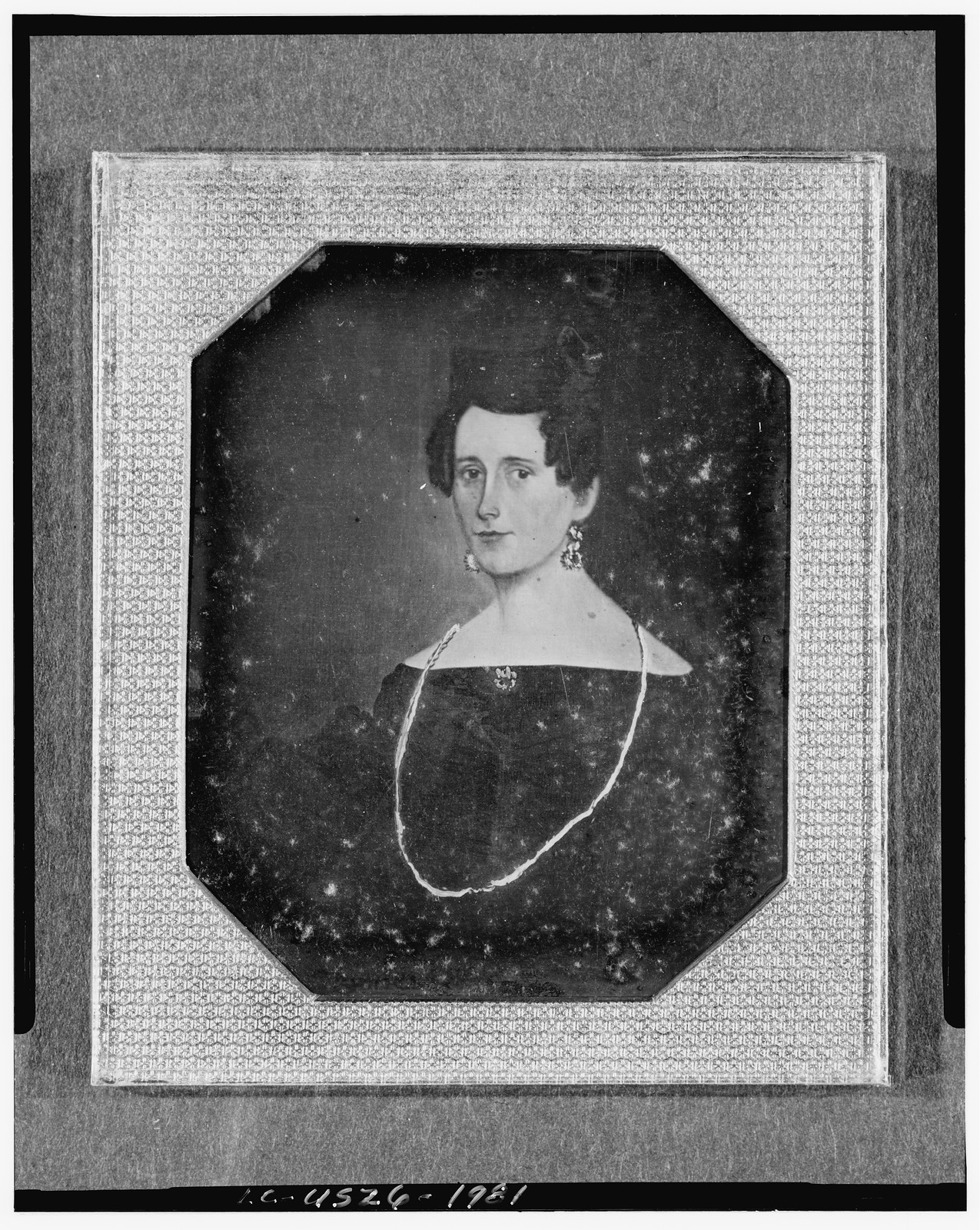 [Copy of a painting of an unidentified woman, head-and-shoulders portrait, facing front], [between 1842 and 1860] — historic photograph