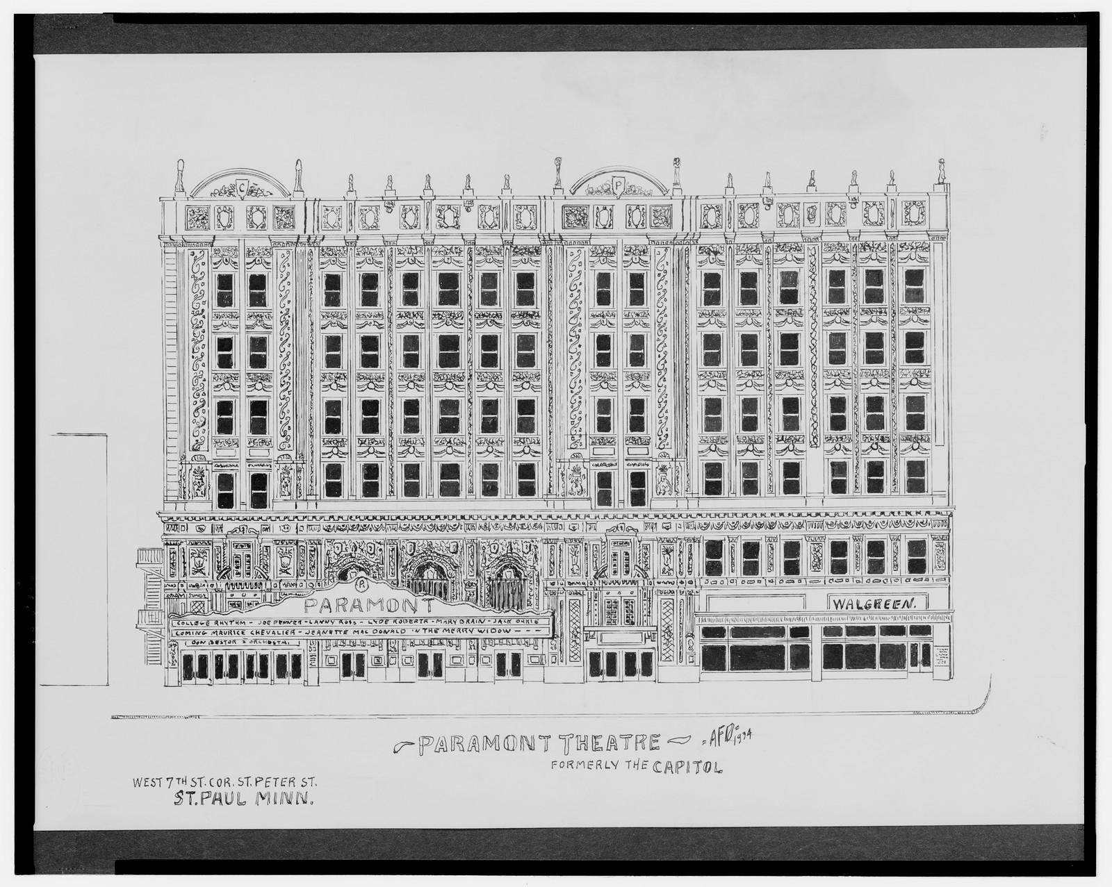 [Paramont Theatre (formerly The Capitol), West 7th St. corner St. Peter St., St. Paul, Minnesota] / AFD 1934., And Engineering (ADE) Drawings — vintage poster