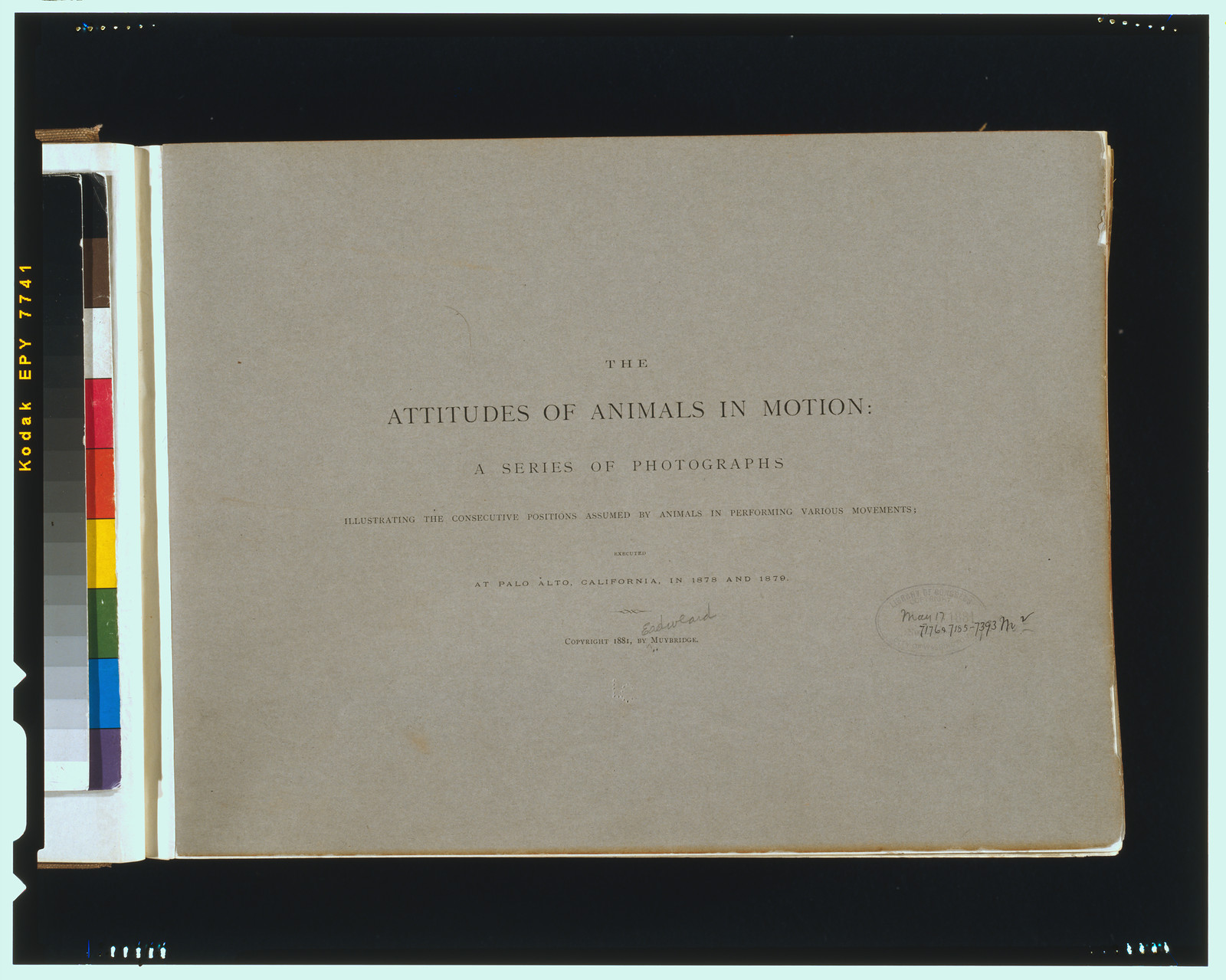 [Title page of The attitudes of animals in motion"]", [San Francisco] : Muybridge, c1881. — historic print