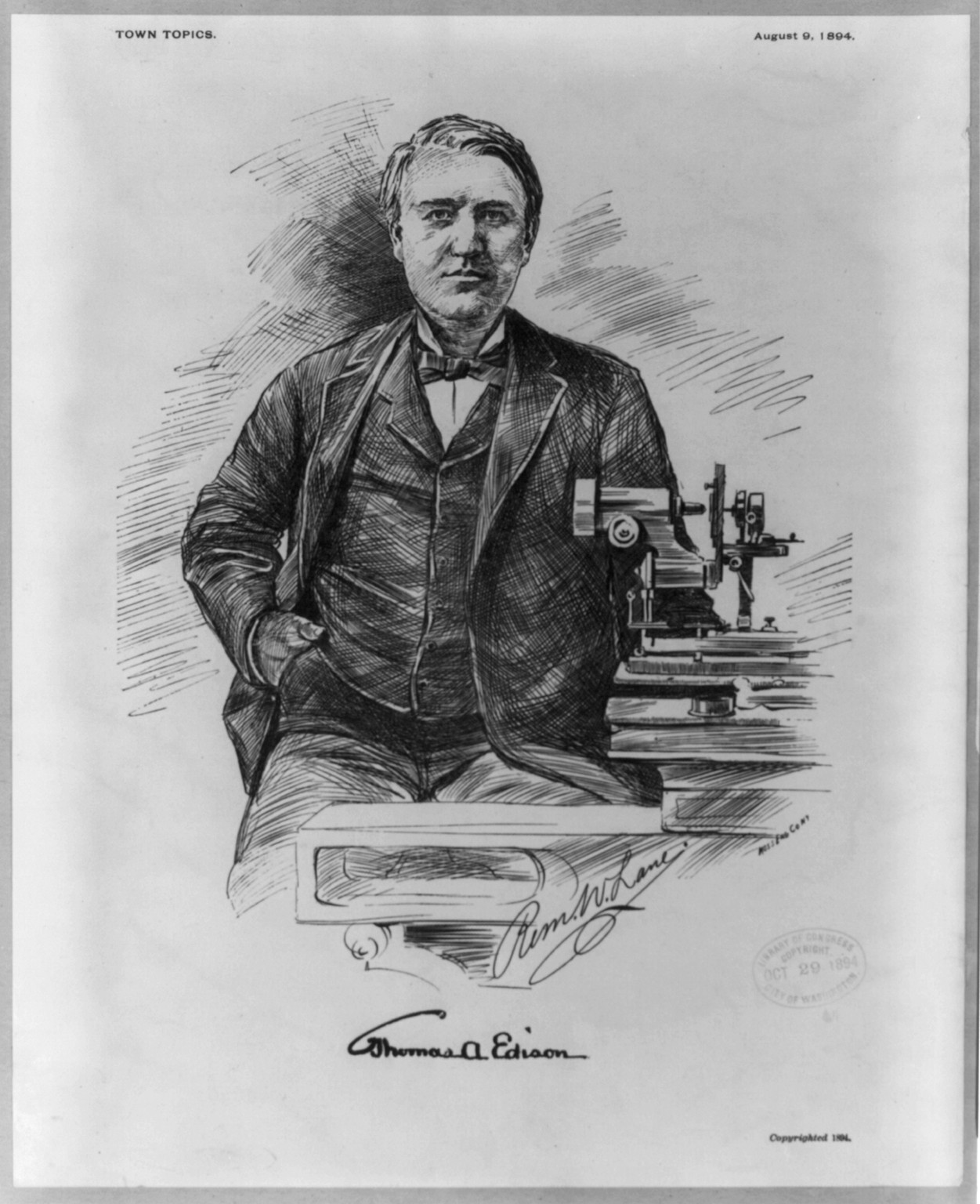 Thomas Alva Edison, 1847-1931, 1894 — antique engraving