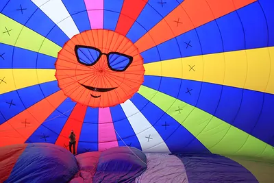 Interior of a hot air balloon with smiling sun face