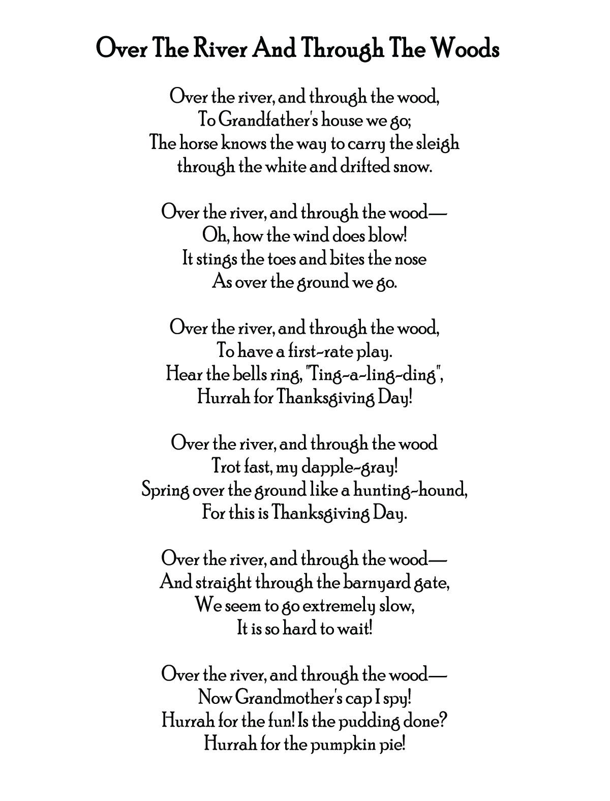 Over The River And Through The Woods, printed poem — historic print