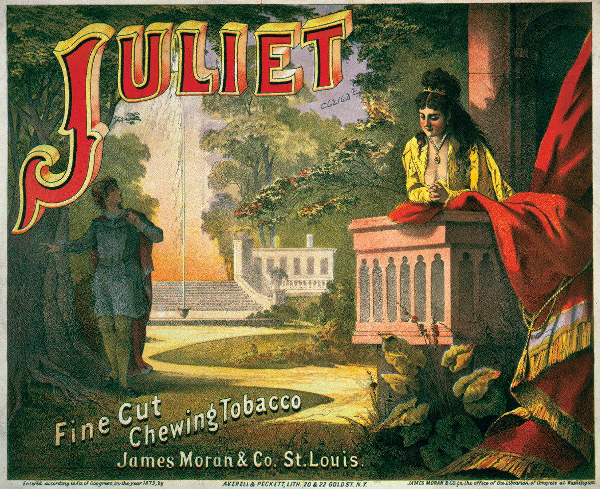 Juliet Fine Cut Chewing Tobacco, 1873 — antique lithograph