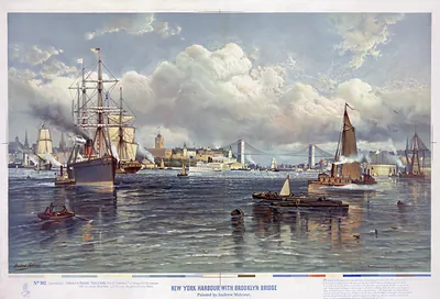 New York Harbor with Brooklyn Bridge
