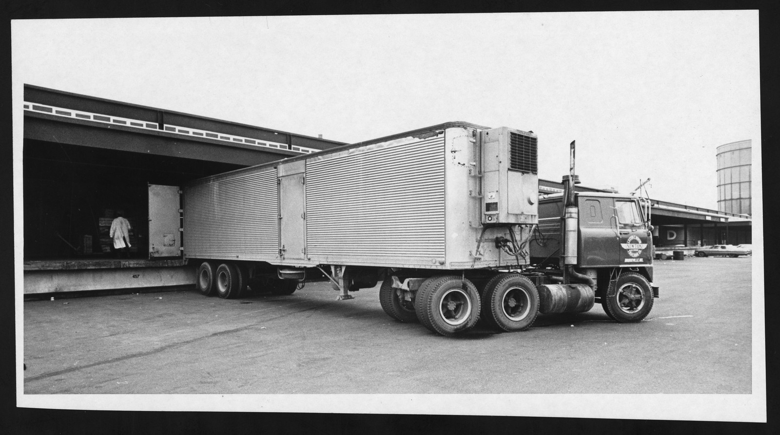 Refrigerated semi truck at a loading dock, Hunts Point — historic image