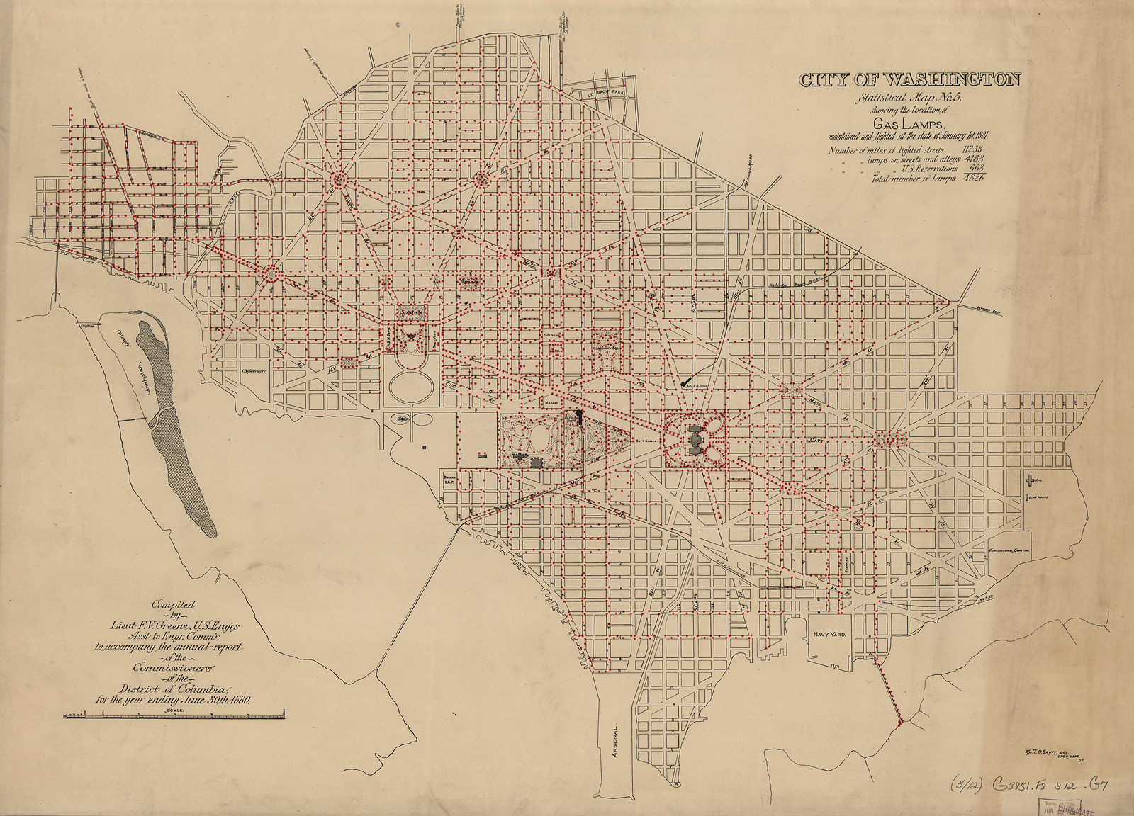 City of Washington, Statistical Map No. 5, showing the location of Gas Lamps — antique map