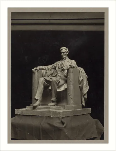 Seated Lincoln statue model on pedestal, photographed