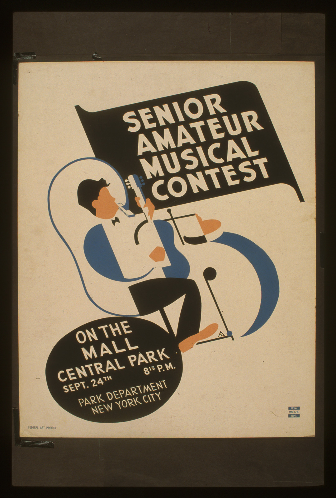 Senior amateur musical contest On the mall Central Park / AD(?) [monogram], 1936 — vintage poster