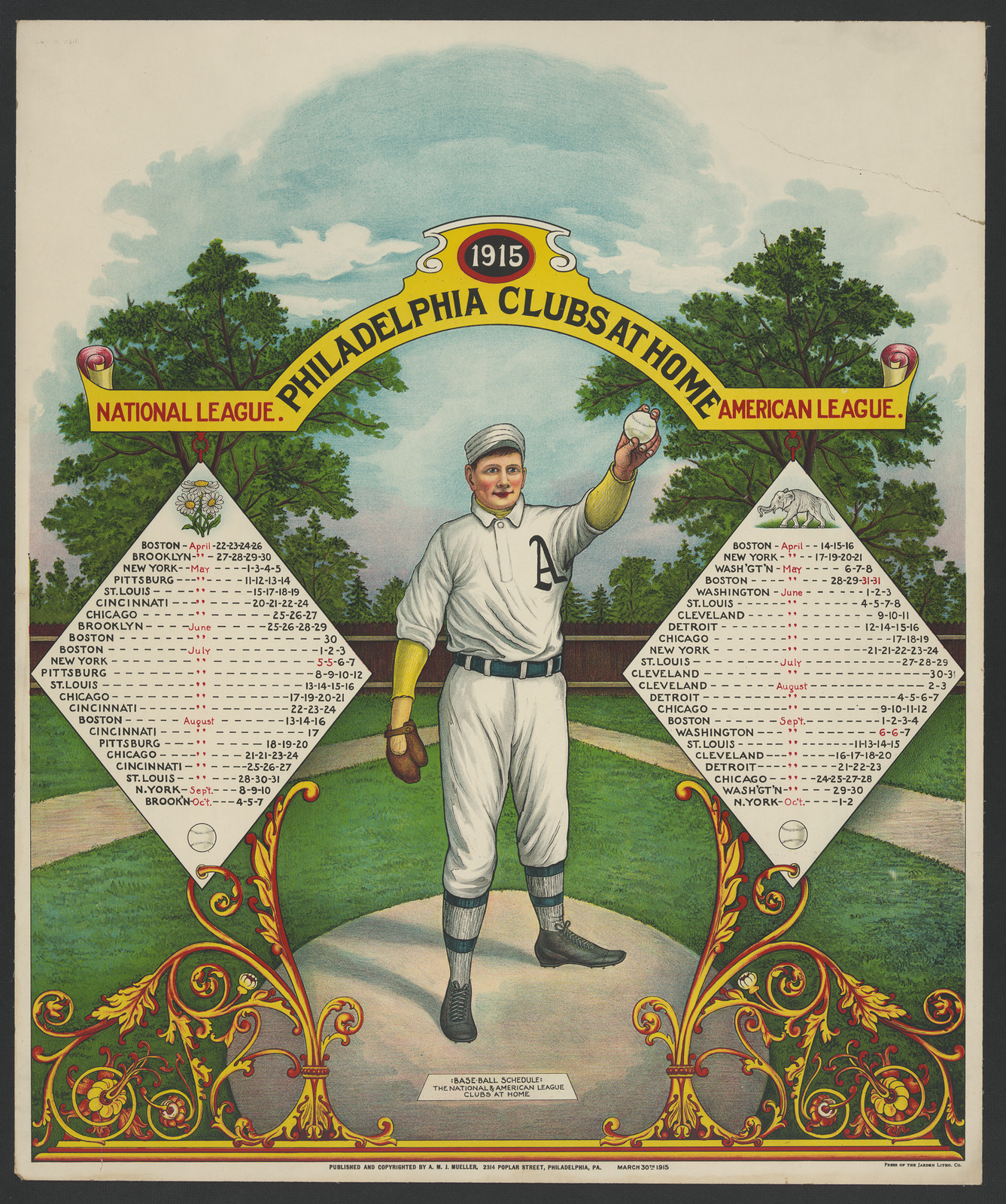1915 Philadelphia Clubs at Home baseball schedule — historic image
