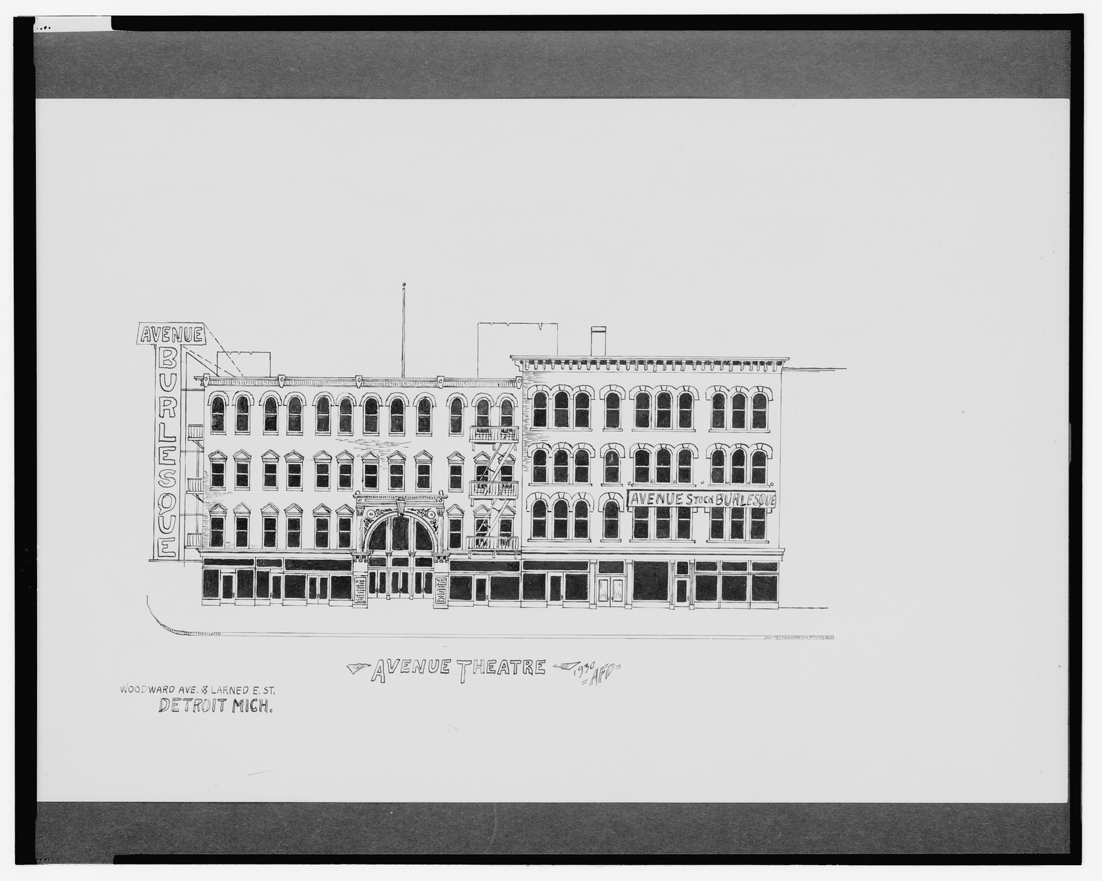 [Avenue Theatre, Woodward Ave. and Larned E. (?) St., Detroit, Michigan] / AFD 1930., And Engineering (ADE) Drawings — vintage poster