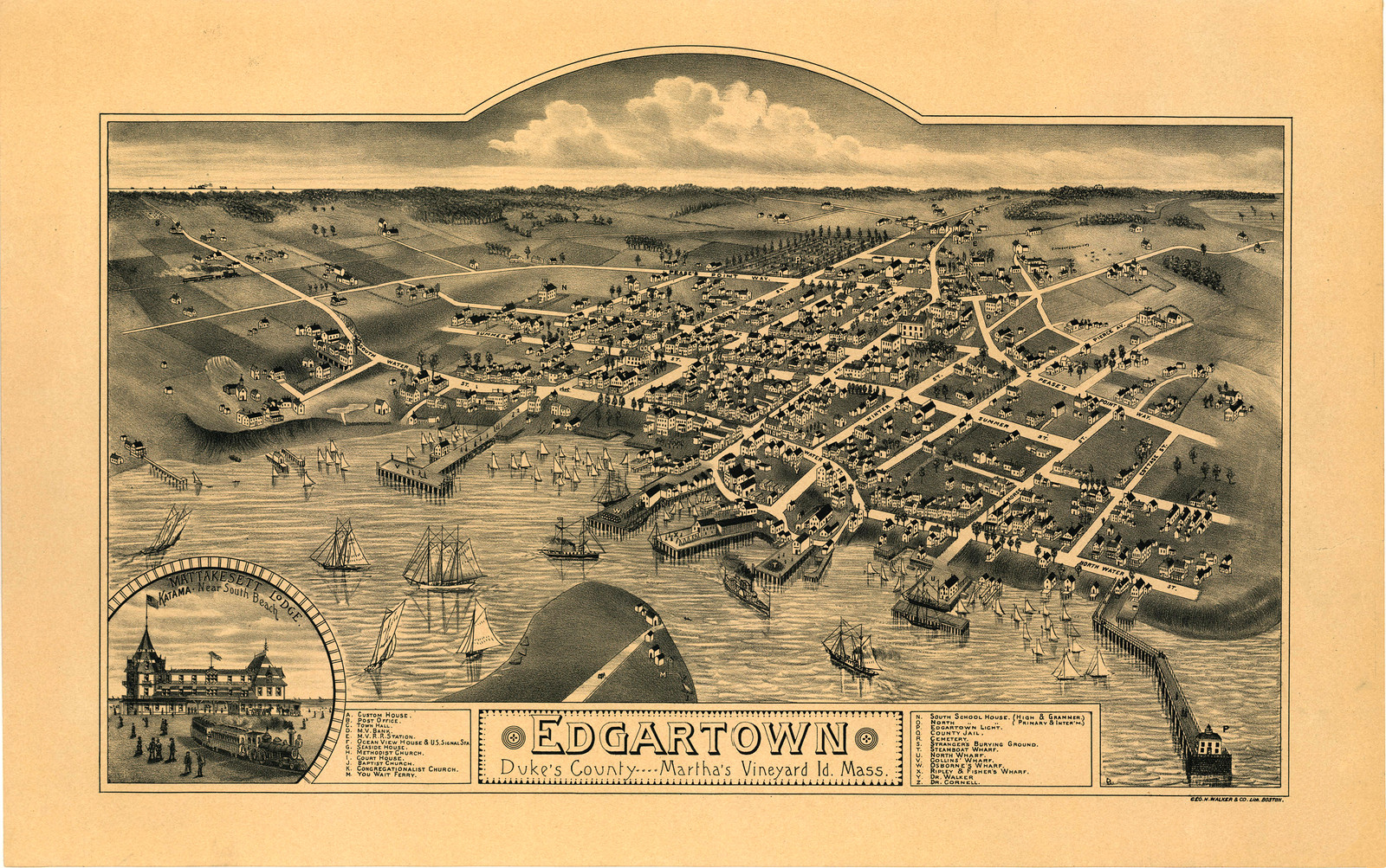 Edgartown, Massachusetts, 1886, 1886 — antique map