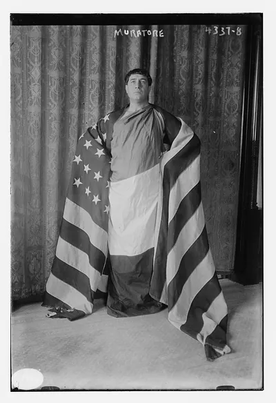 Muratore draped in U.S. flag
