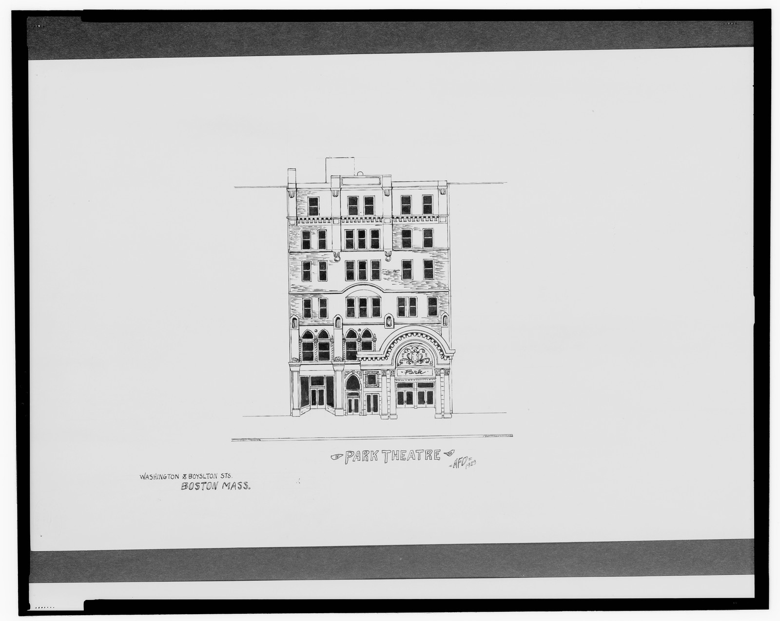 [Park Theatre, Washington St. and Boylston St., Boston, Massachusetts] / AFD 1929., And Engineering (ADE) Drawings — vintage poster