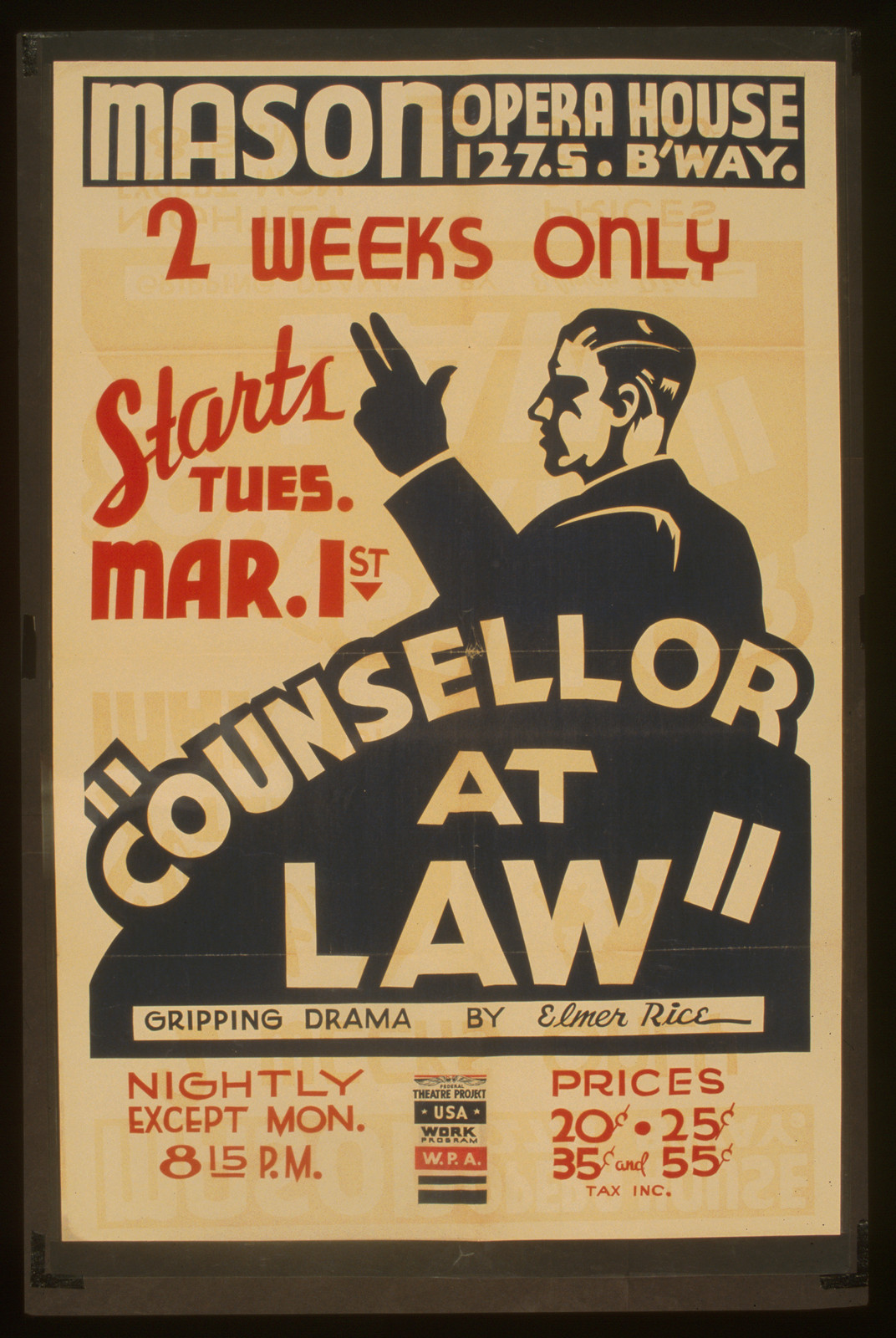 Counsellor at law Gripping drama by Elmer Rice., 1938 — vintage poster