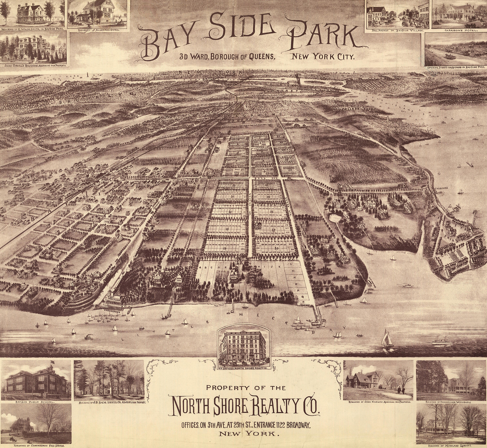 Bay Side Park, Borough of Queens, New York City, 1915 — antique map