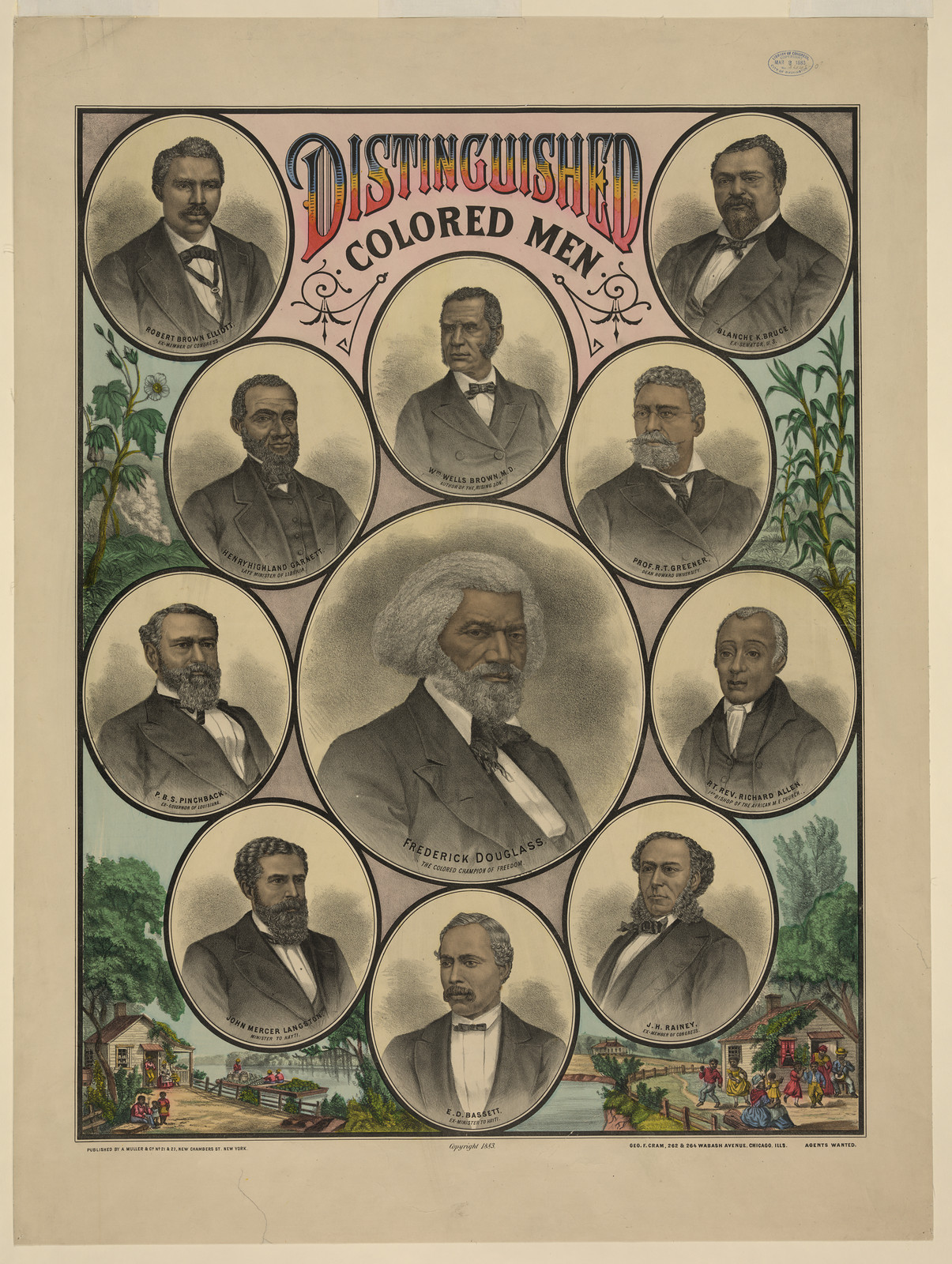 Distinguished Colored Men, oval portrait lithograph poster — vintage poster