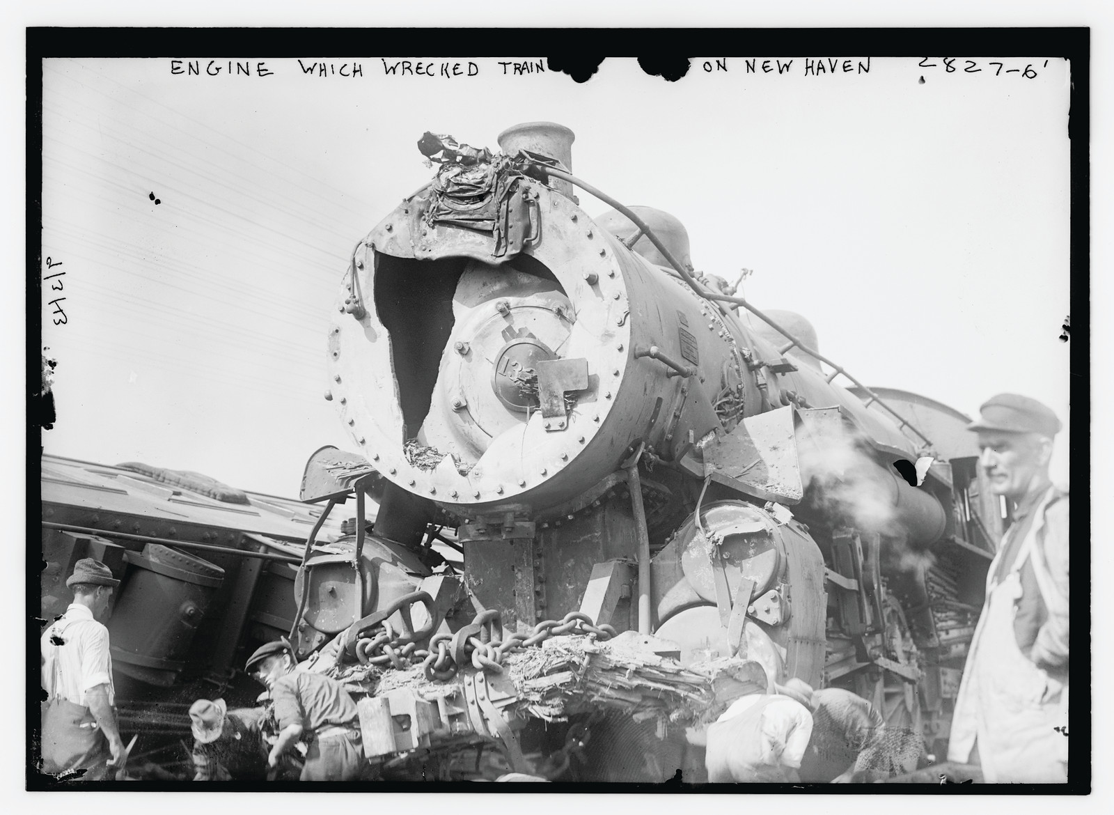Engine which wrecked train on New Haven, n/a — historic photograph