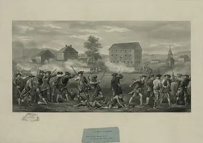 The Battle of Lexington, militia firing on a village green
