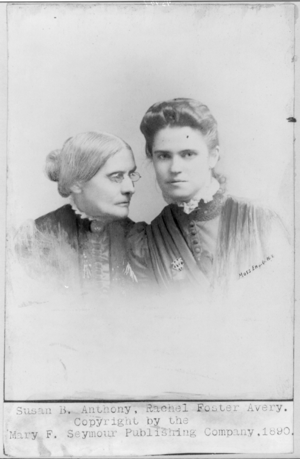[Susan Brownell Anthony, 1820-1900, bust portrait with Rachel Foster Avery], c1890. — historic photograph