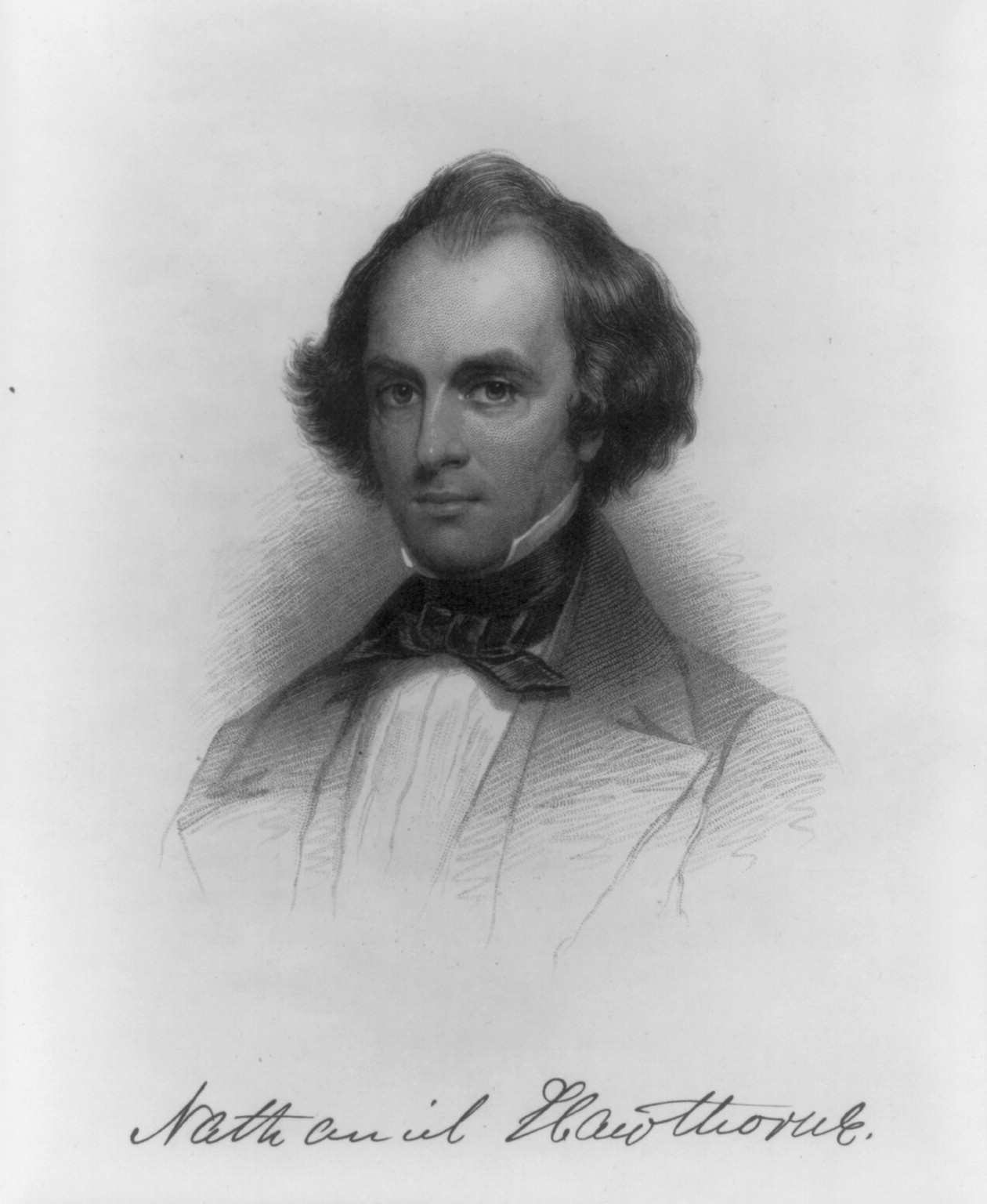 [Nathaniel Hawthorne, 1804-1864, bust portrait, facing left] — antique engraving