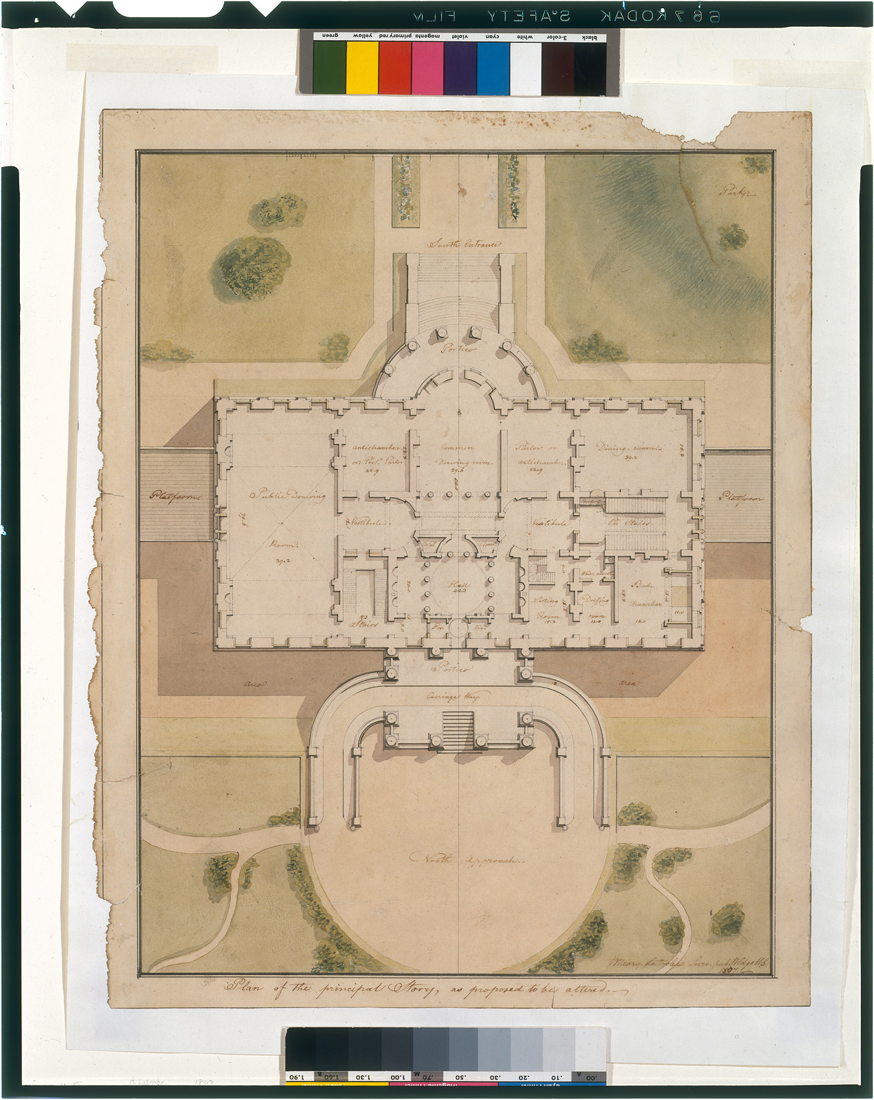 [The White House (President's House") Washington D.C. Site plan and principal story plan]", 1807 — historic drawing