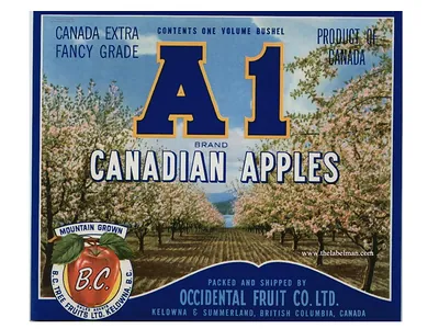 A1 Brand Canadian Apples crate label, Occidental Fruit Co.