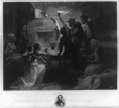 Reading the Emancipation Proclamation / H.W. Herrick, del., J.W. Watts, sc.