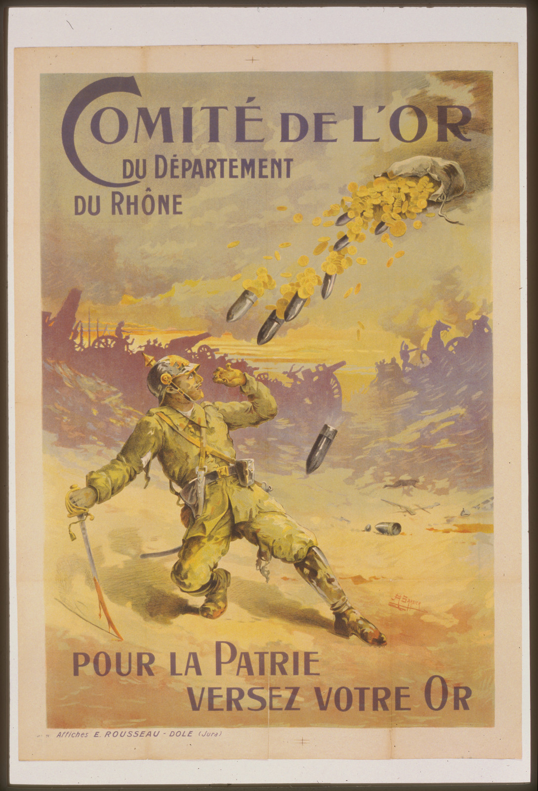 Comiteacute de LOr du Deacutepartement du Rhoumlne pour la patrie versez votre or, 1915 — vintage poster