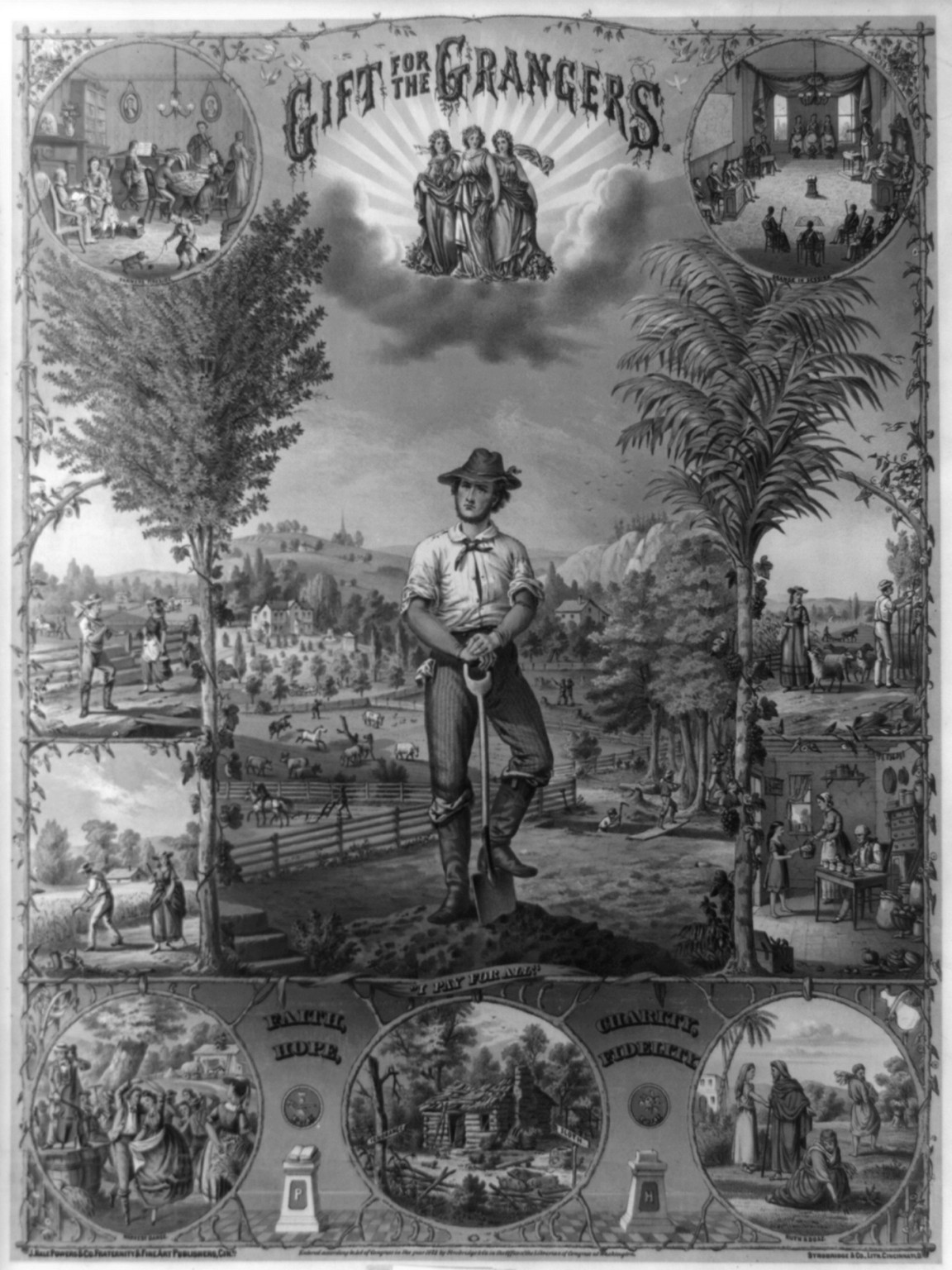 Gift for the grangers / J. Hale Powers & Co. Fraternity & Fine Art Publishers, Cin'ti. ; Strobridge & Co. Lith. Cincinnati, O., Cincinnati, O. : J. Hale Powers & Co., c1873. — antique lithograph