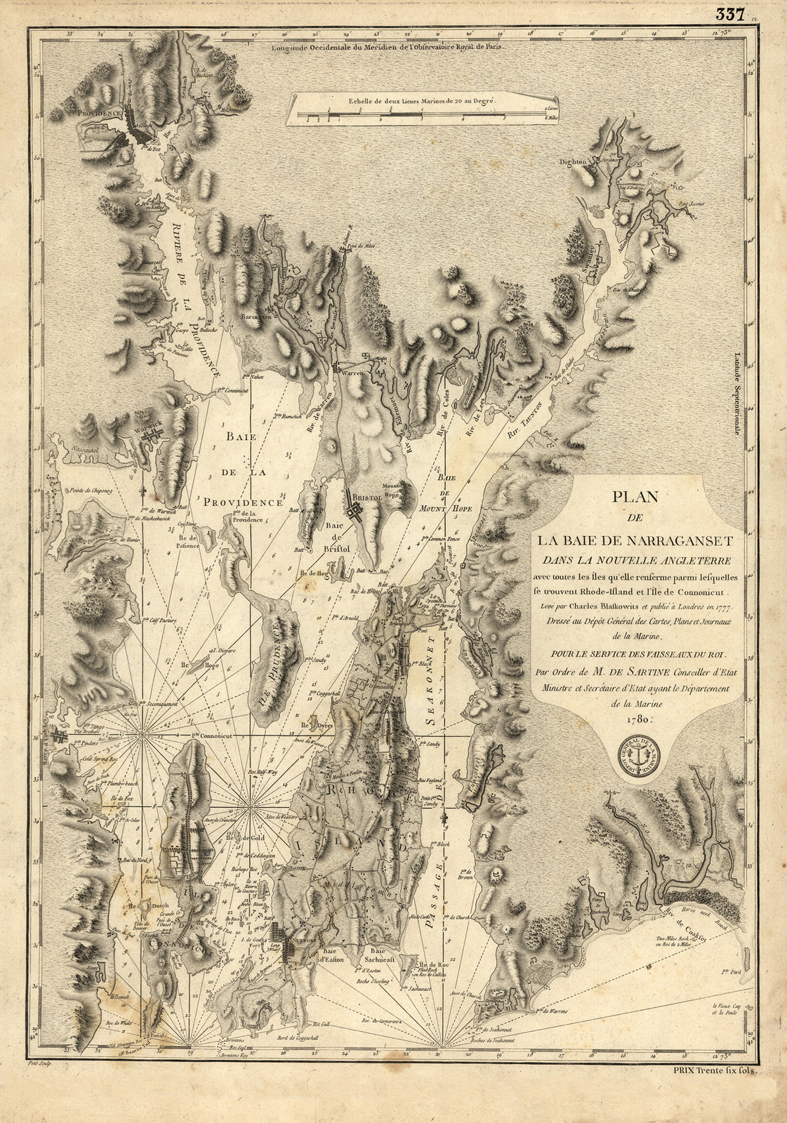 Narraganset Bay, Rhode Island, 1780, 1780 — antique map