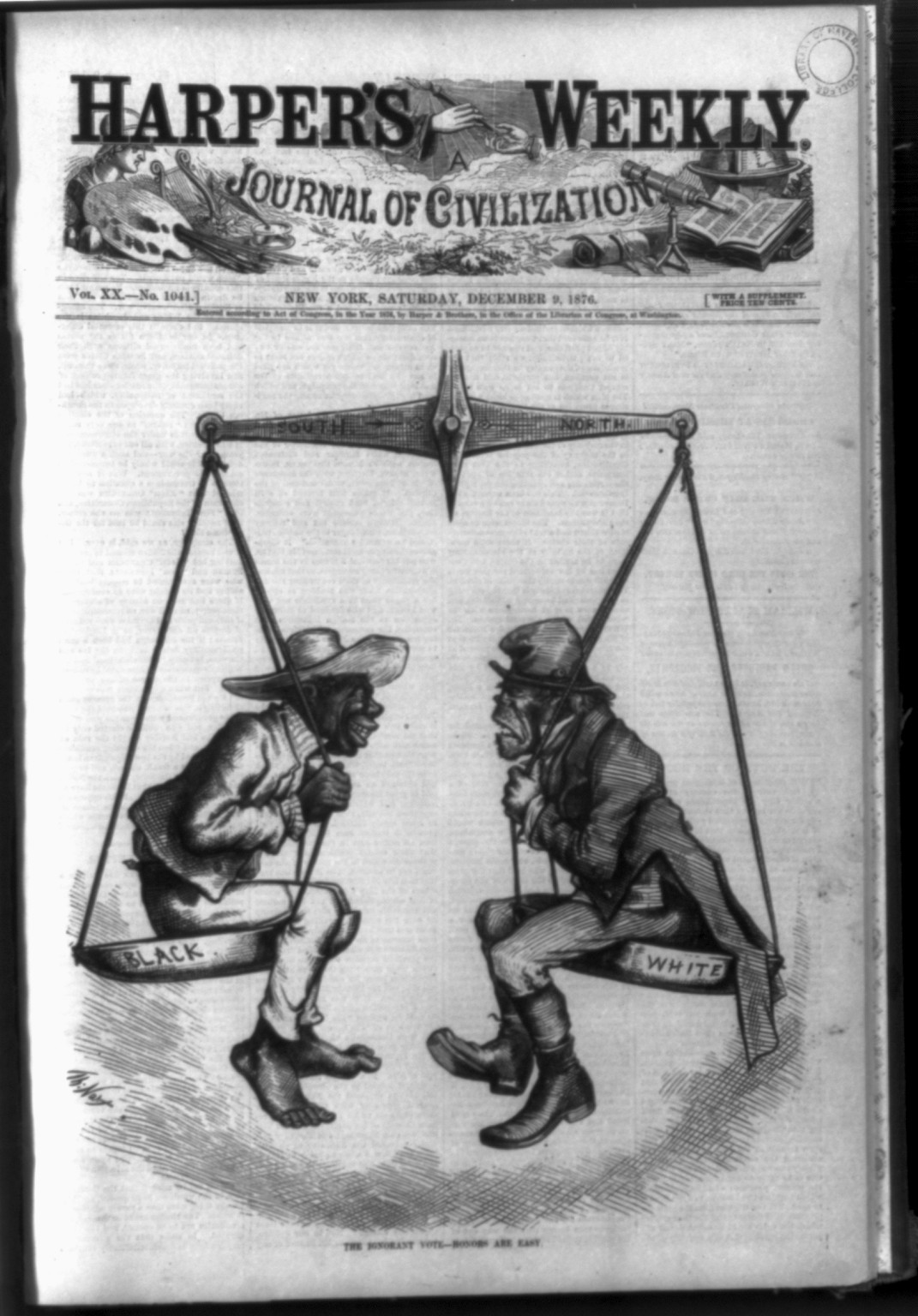The Ignorant Vote - Honors are easy, 1876 — antique engraving