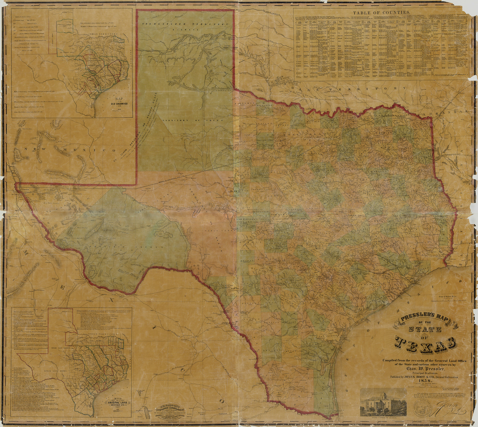 Tears Dark - Presslers map of the state of Texas 1857, Texas — antique map
