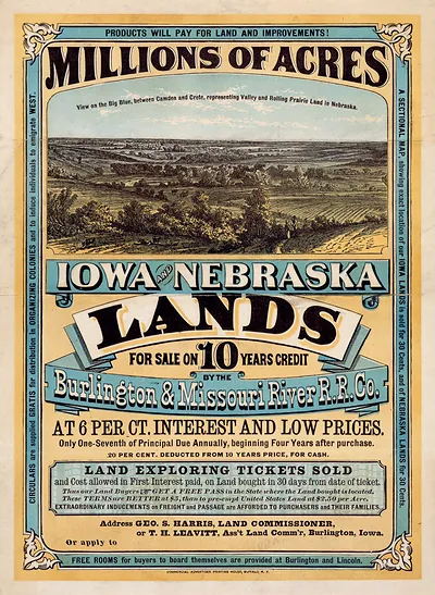 Iowa and Nebraska Lands for sale poster, Burlington & Missouri River R.R.