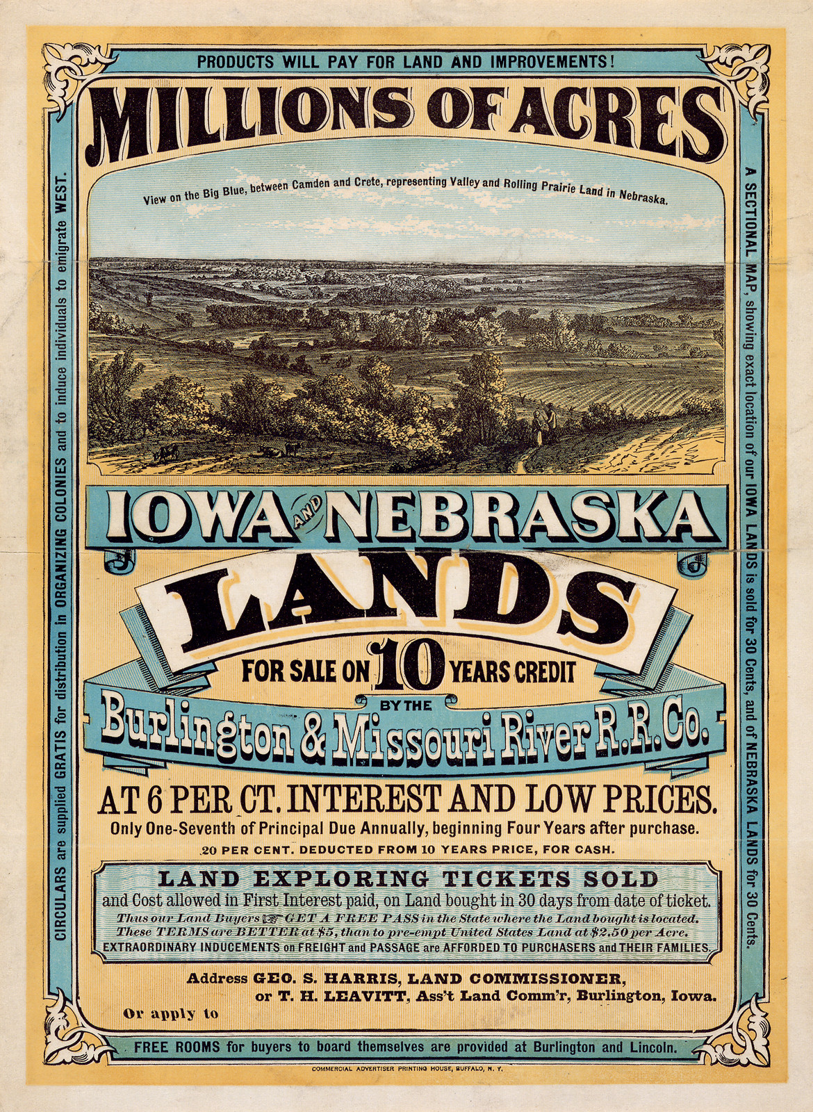 Iowa and Nebraska Lands for sale poster, Burlington & Missouri River R.R. — vintage poster