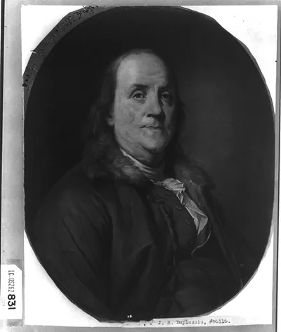 [Benjamin Franklin, head-and-shoulders portrait, facing slightly right, wearing fur collar]