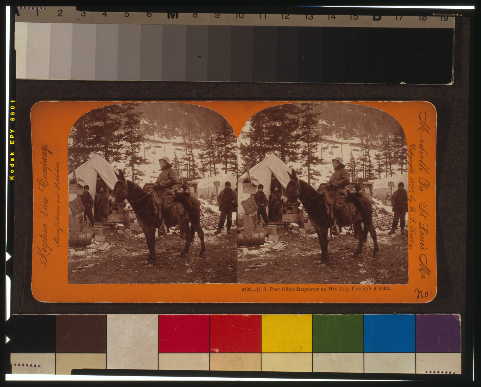 U.S. Post Office inspector on his trip through Alaska, Meadville, Pa. : Keystone View Company, manufacturers and publishers, c1898. — historic photograph