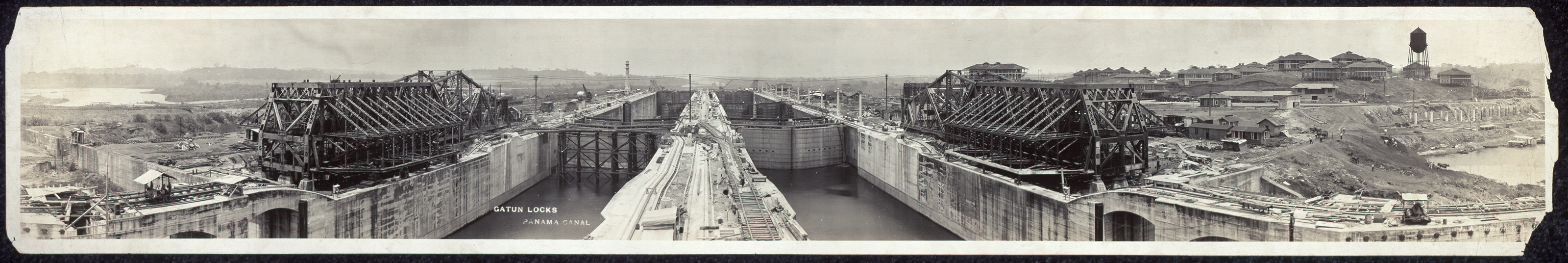 Panoramic view of Gatun Locks, Panama Canal — historic image